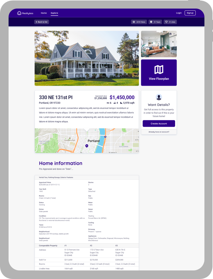 Realtyless property page iPad